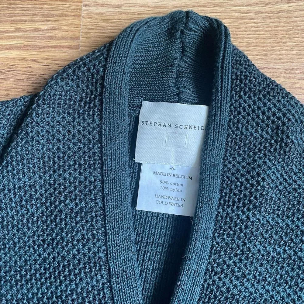 Stephan Schneider Men’s Textured Cotton Shawl Collar Cardigan Sz 6 Olive Belgium